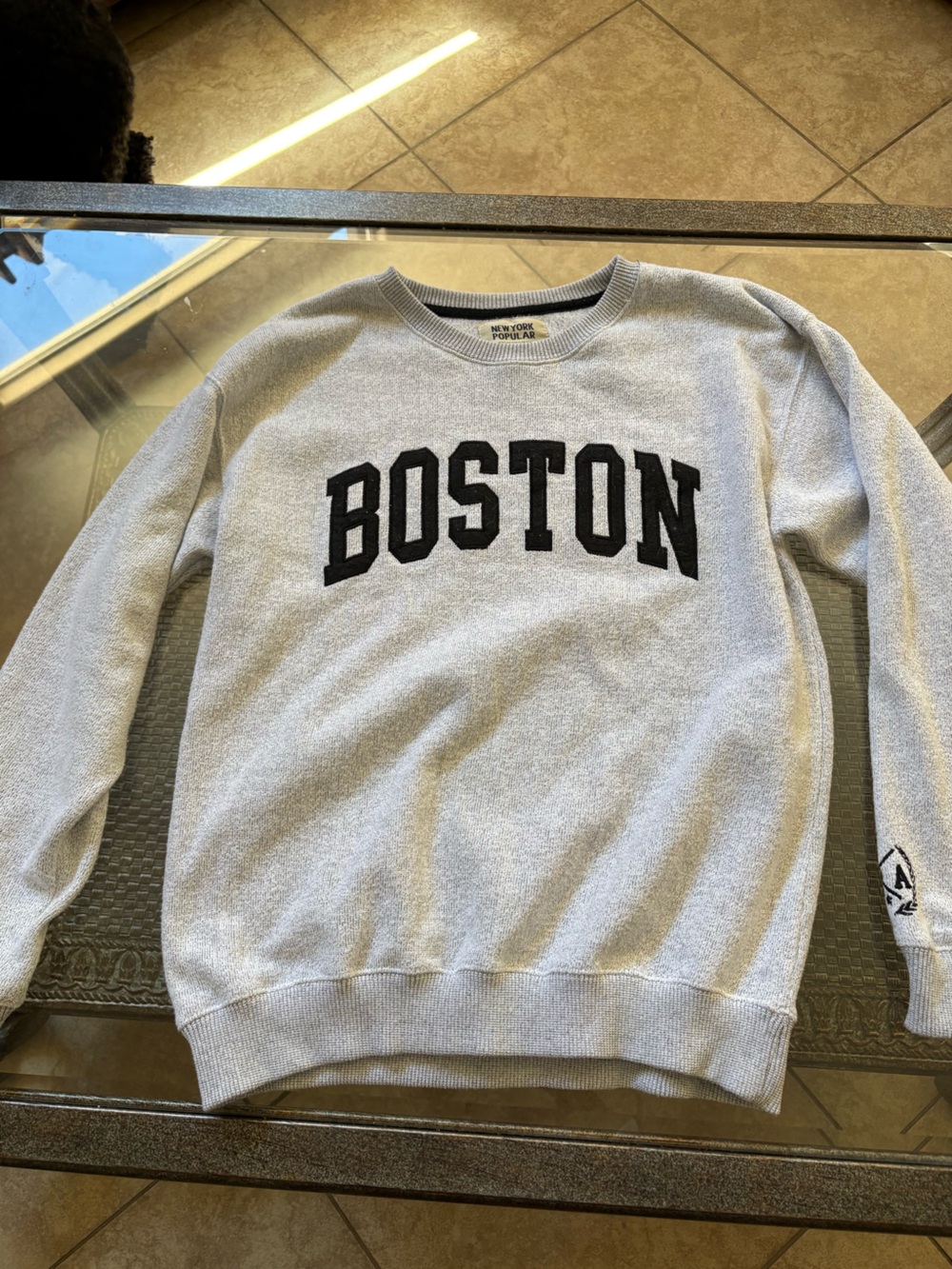 Crewneck Sweatshirt - Gray BOSTON Lettering